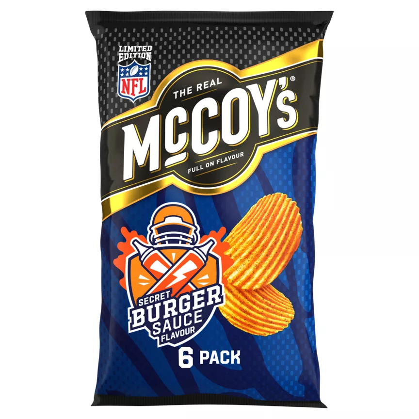 McCoy's Limited Edition Secret Burger Sauce Flavour Ridge Cut Potato Crisps 6 x 25g