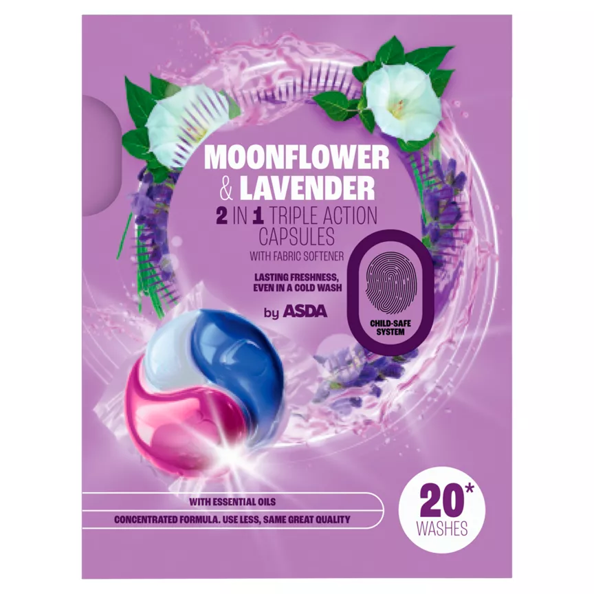 ASDA Moonflower & Lavender 2 in 1 Triple Action Capsules 20 Washes