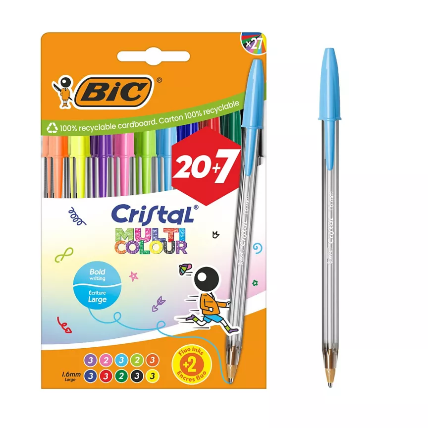 Bic Cristal Multicolour Ball Point Pens x20+7