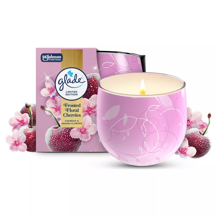Glade Scented Candle Sleeved Frosted Floral Cherries 108g