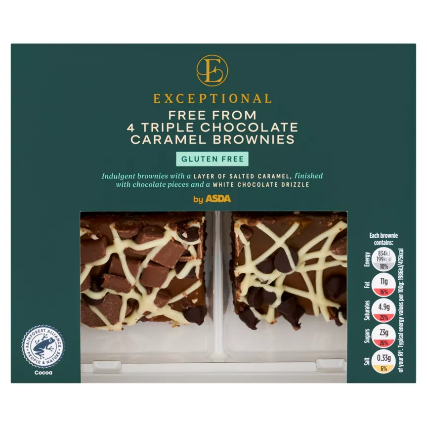 Exceptional by ASDA Free From 4 Triple Chocolate Caramel Brownies