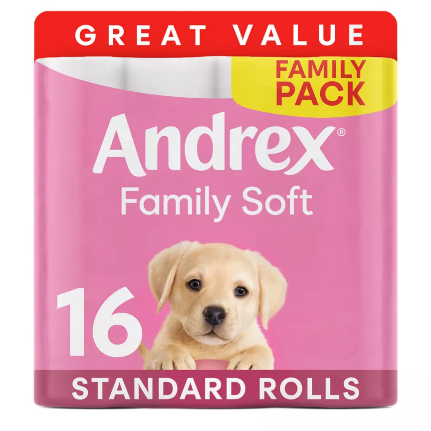 Andrex Family Soft Toilet Tissue Standard Rolls, 16 Rolls, 170 sheets