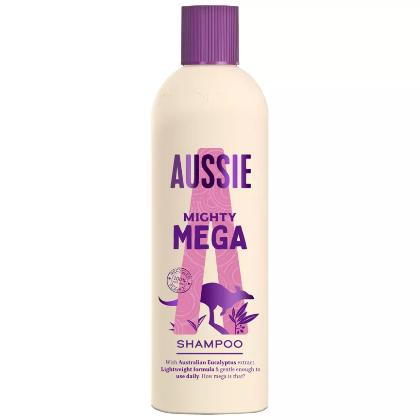 Aussie Mighty Mega Shampoo - Vegan - Lightweight & Gentle - Gives Hair Mega Bonza Bounce, 250ml