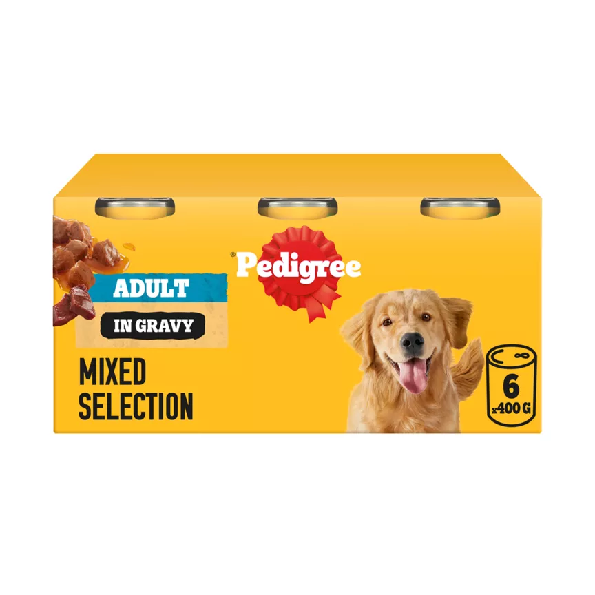 Pedigree Adult Wet Dog Food Tins Mixed in Gravy