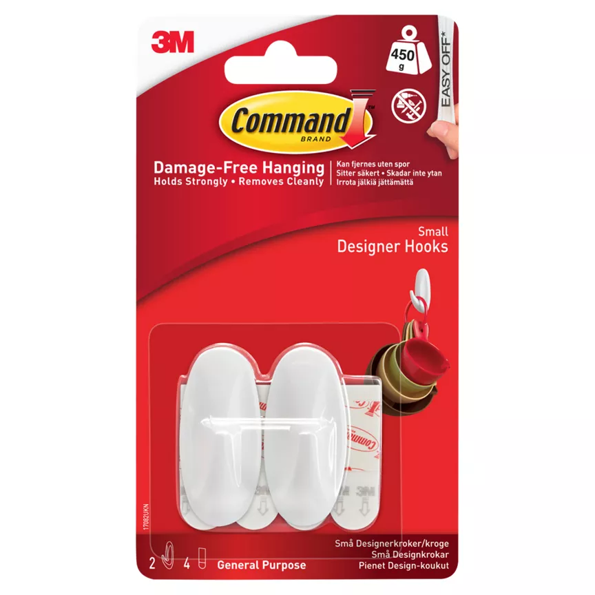Command Small White General Hook 2PK