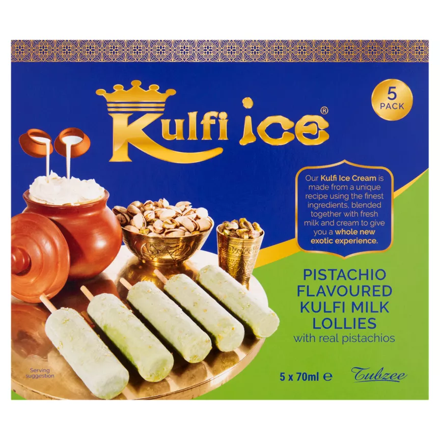 Kulfi Ice Ice Pistachio Flavoured Kulfi Milk Lollies 5 x 70ml