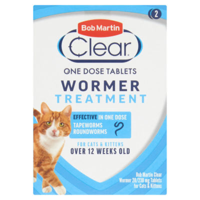 Clear Wormer Treatment for Cats & Kittens Over 12 Weeks Old 2 Tablets