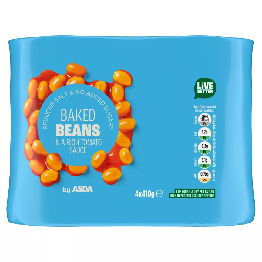 ASDA Reduced Salt Baked Beans 4 x 410g