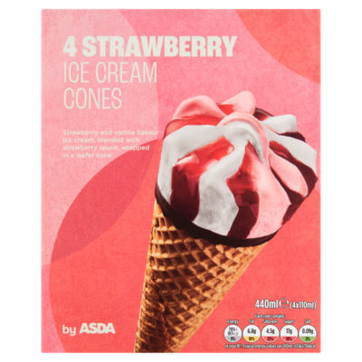 Strawberry Ice Cream Cones 4 x 110ml (440ml) thumbnail 2