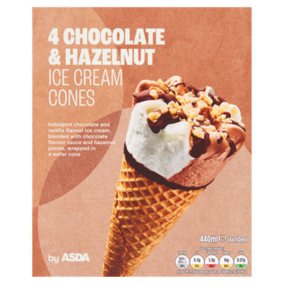 Chocolate & Hazelnut Ice Cream Cones 4 x 110ml (440ml) thumbnail 2