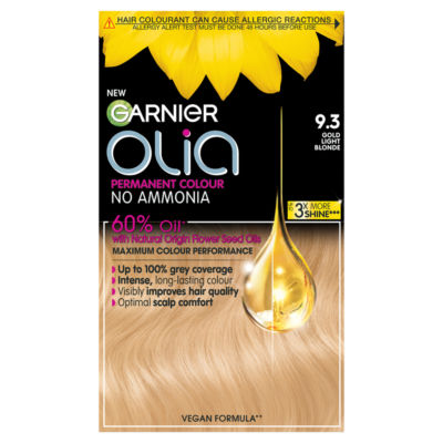 Olia 9.3 Gold Light Blonde: 100% Grey Coverage, No Ammonia, for radiant golden shine. thumbnail 2