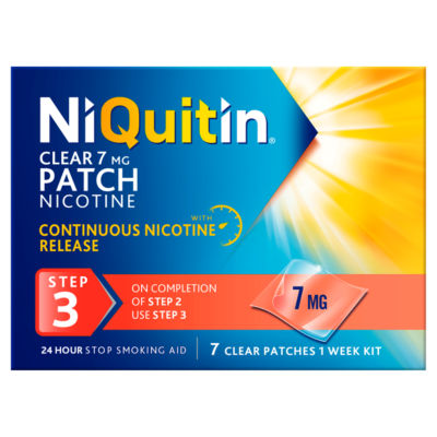 7mg Nicotine Patches (Step 3 - 7 Clear Patches) - 24 Hour Craving Control - 1 Week Treatment Patches To Quit Or Reduce - Discreet Transparent Stop Smoking & Vaping Aids