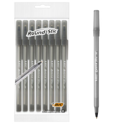 Bic Round Stic Ball Pens Black x8