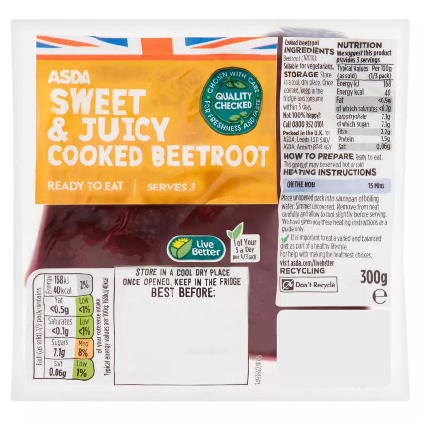 ASDA Sweet & Juicy Cooked Beetroot