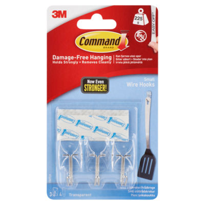 Clear Small Wire Hooks with Clear Strips (3 Hooks, 4 Strips/Pack) thumbnail 2