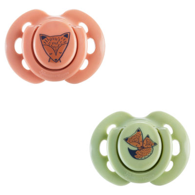 2x Fun Soothers with Steriliser Pod, Symmetrical, BPA Free 0-6m