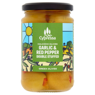 Garlic & Red Peppers Double Stuffed Halkidiki Olives 315g thumbnail 2