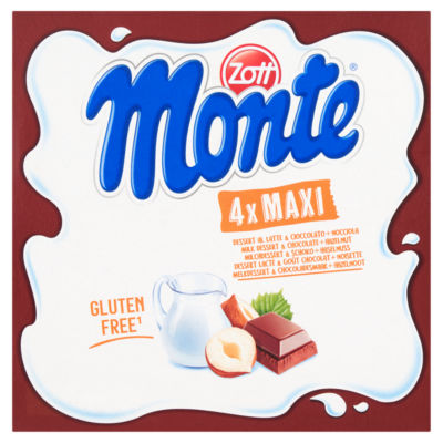 Monte 4 Maxi Milk Dessert & Chocolate + Hazelnut 4 x 100g (400g) thumbnail 2