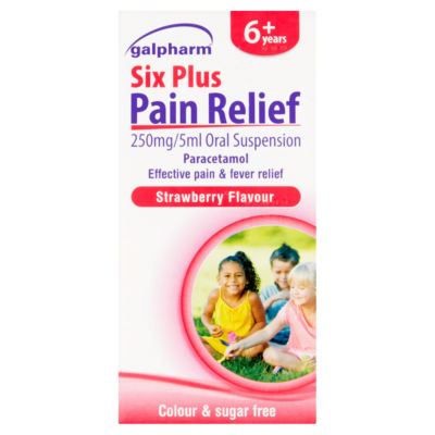 Six Plus Pain Relief 250mg/5ml Oral Suspension Paracetamol Strawberry Flavour 6+ Years 80ml thumbnail 2