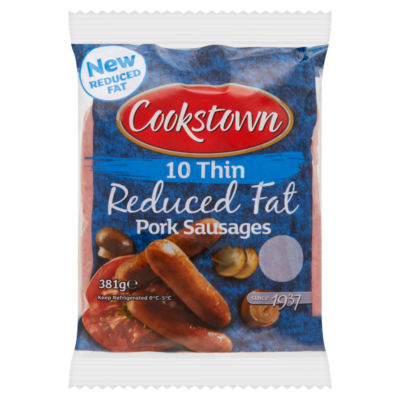 10 Thin Reduced Fat Pork Sausages 381g