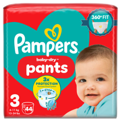 Pampers Baby-Dry Nappy Pants, Size 3 (6-11kg) Essential Pack
