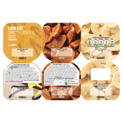 ASDA Low Fat Smooth Fruity & Sweet Vanilla Toffee & Banana Yogurts 6x125g