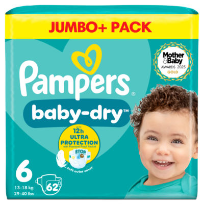 Pampers Baby-Dry Nappies, Size 6 (13-18kg) Jumbo+ Pack