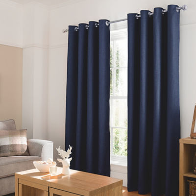 Inky Blue Textured Weave Eyelet Curtains thumbnail 2