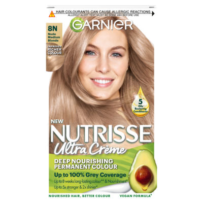 Nutrisse Ultra Crème Dye, Vegan, 8N Nude Medium Blonde, balanced and natural hair color.