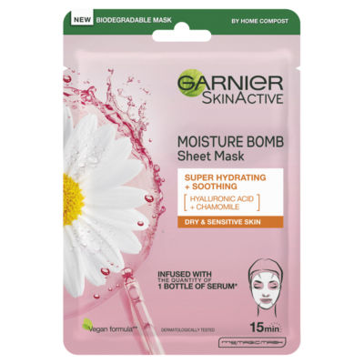 Moisture Bomb Chamomile and Hyaluronic Acid Sheet Mask, Hydrating & Soothing Face Mask, 28g