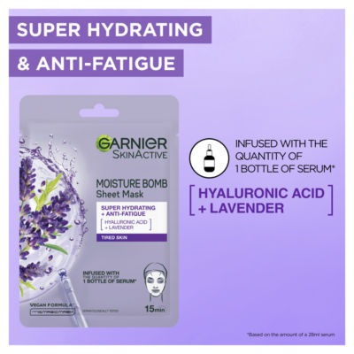 Moisture Bomb Lavender and Hyaluronic Acid Sheet Mask, Hydrating & Relaxing Face Mask, 28g thumbnail 3