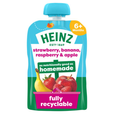 Strawberry, Banana, Raspberry & Apple Baby Food Fruit Puree Pouch 6+ Months 100g thumbnail 2