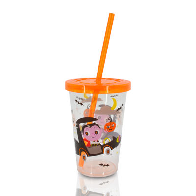 Kids Character Terrifying Tumbler With Straw (Colour Varies: Green or Orange) thumbnail 3