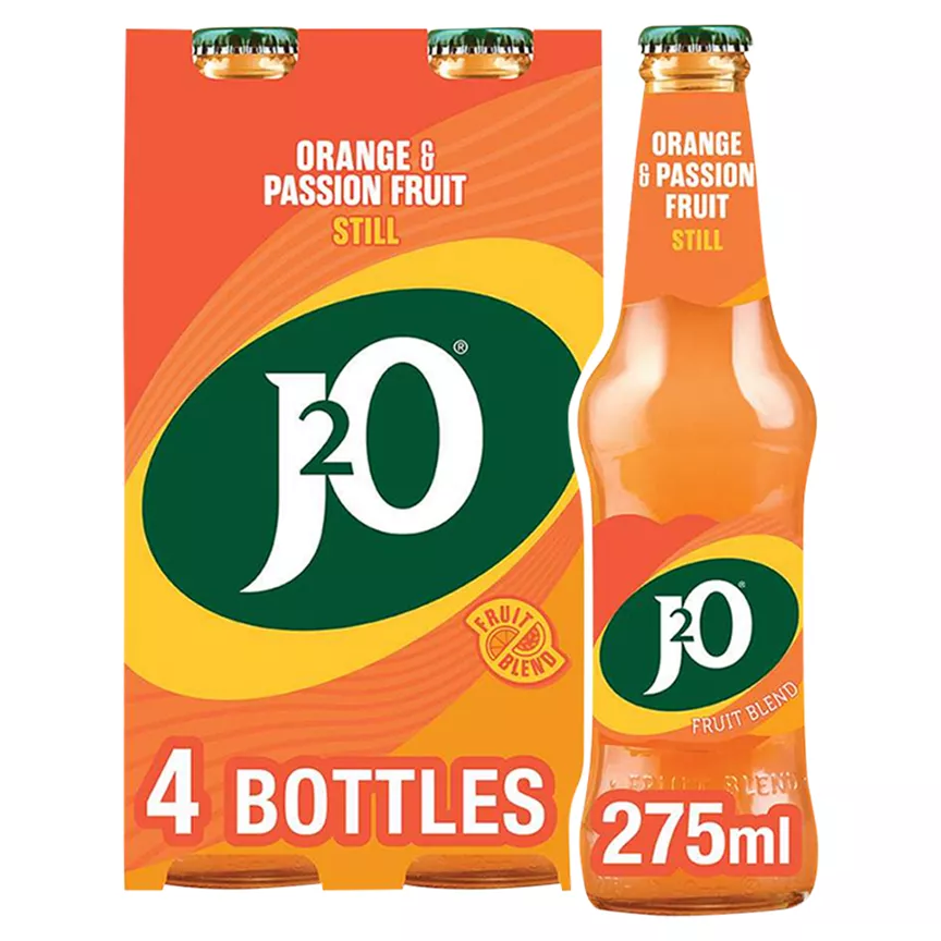 J2O Orange & Passion Fruit Juice Drink Bottles 4 x 275ml