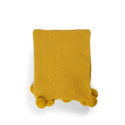 Yellow Knitted Pom Pom Throw thumbnail 2