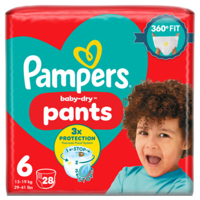 Pampers Baby-Dry Nappy Pants, Size 6 (15kg+) Essential Pack