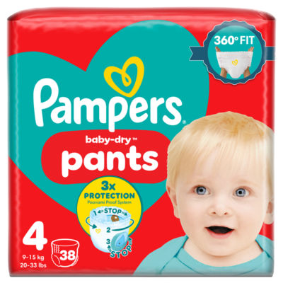 Pampers Baby-Dry Nappy Pants, Size 4 (9-15kg) Essential Pack