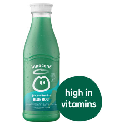 innocent Plus Blue Bolt, Guava, Lime, Apple, Coconut Water & Blue Spirulina Juice + Vitamins 750ml thumbnail 2