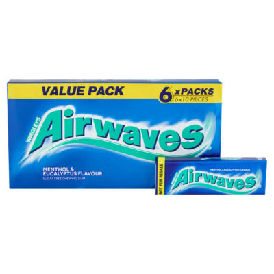 Airwaves Menthol & Eucalyptus Chewing Gum Sugar Free Multipack 6 x 10 Pieces thumbnail 3