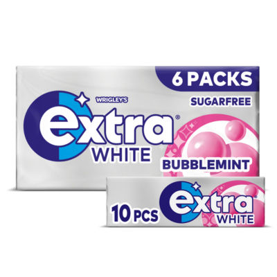 White Bubblemint Chewing Gum Sugar Free Multipack 6 x 10 Pieces