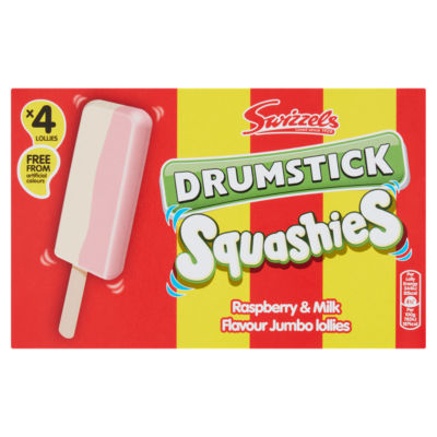 Drumstick Squashies Raspberries & Milk Flavour Jumbo Lollies 4 Pack