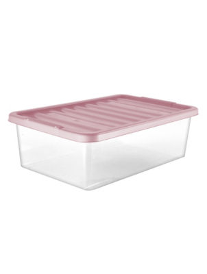 32L Plastic Underbed Storage Box with Pink Lid