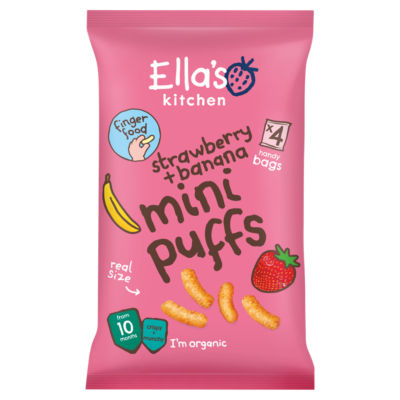 Ella's Kitchen Organic Strawberry and Banana Mini Puffs Multipack Baby Snack 10+ Months