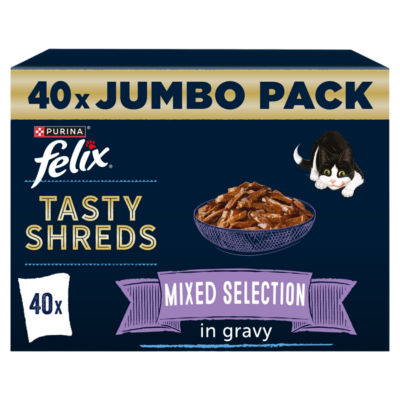 Tasty Shreds Mixed Selection in Gravy Wet Cat Food 40x80g thumbnail 2