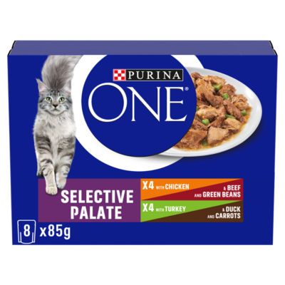 PURINA ONE Selective Palate Mini Filets in Gravy (Chicken, Beef, Turkey & Duck) Wet Cat Food 8x85g thumbnail 2