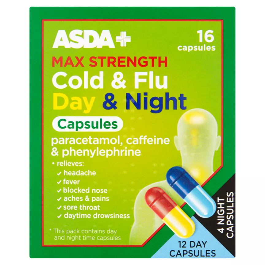 ASDA Max Strength Cold & Flu Day & Night Capsules 16 Capsules