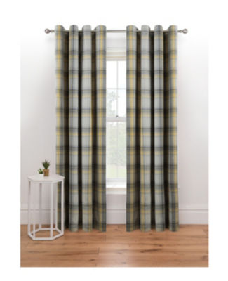 Grey And Yellow Woven Check Print Eyelet Curtains thumbnail 2