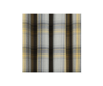 Grey And Yellow Woven Check Print Eyelet Curtains thumbnail 3