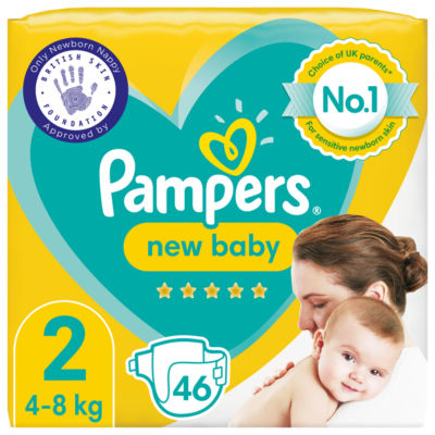 New Baby Size 2, 46 Nappies, 4kg-8kg, Essential Pack
