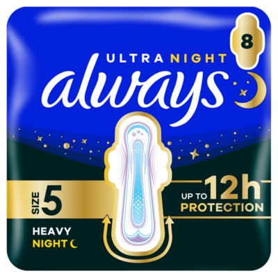 Ultra Sanitary Towels Heavy Flow Night (Size 5) Wings 8 Pads thumbnail 2